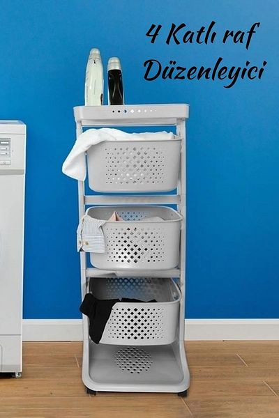 Neptüns Leon Life Bathroom Kitchen Floor Basket Organizer Νο: 3 Ανοιχτό Γκρι