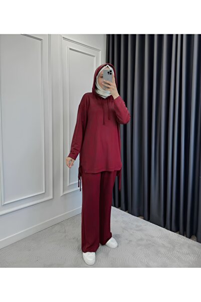 Marcha prive Kapüşonlu Yandan Bağlama Detaylı Lyocell Kumaş İkili Takım