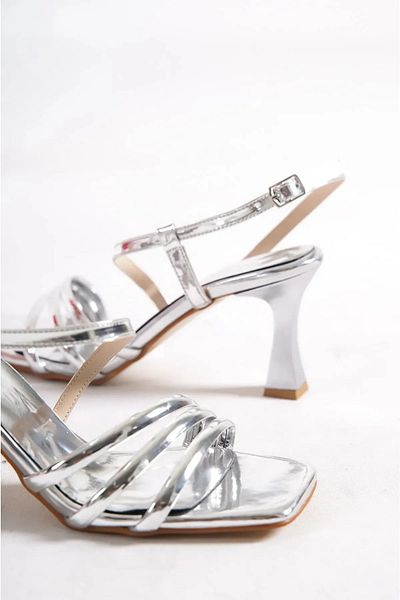 sv savves Thin Heel Silver Color Women's Sandals Shoes