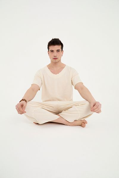 RELAXL 100% βαμβακερό ύφασμα Şile - Ανδρικό μπλουζάκι Oversize - Cream Yoga Meditation