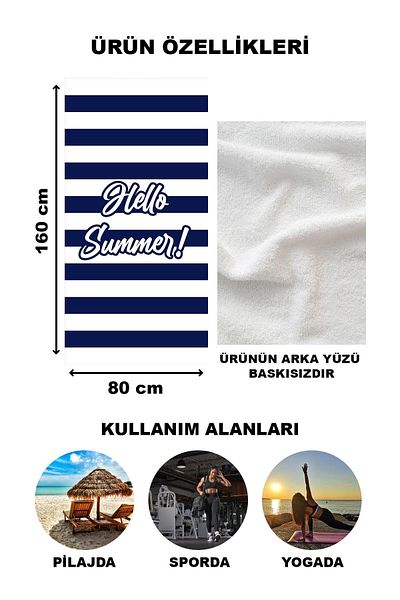 Doruklar Home Collection Hello Summer Stripe Πετσέτα θαλάσσης με μοτίβο Peshtemal 80x160 CM SPC04