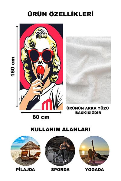 Doruklar Home Collection Πετσέτα θάλασσας με μοντέρνα σχέδια ψηφιακής εκτύπωσης 80x160 cm Trl08