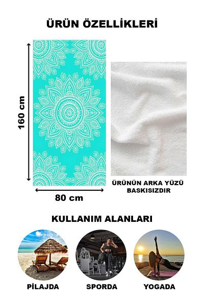 Doruklar Home Collection Μοντέρνα πετσέτα παραλίας με μοτίβο Mandala 80x160 cm Md09