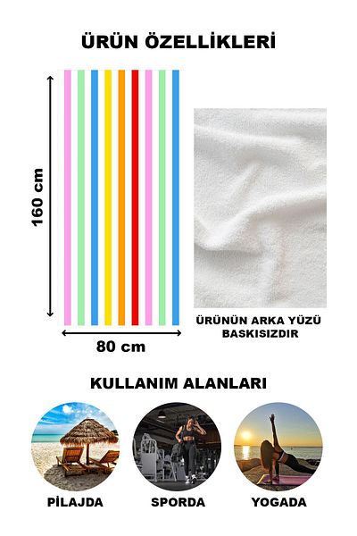 Doruklar Home Collection Πετσέτα θαλάσσης παραλίας με μοτίβο ρίγες χρώματος Peshtemal 80x160 CM SPC02