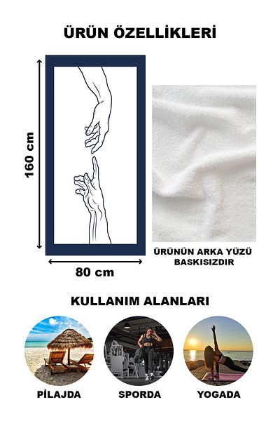 Doruklar Home Collection Πετσέτα θαλάσσης με μοτίβο δημιουργίας του κατορθωτή Peshtemal 80x160 CM NRM06