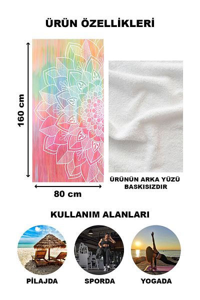 Doruklar Home Collection Μοντέρνα πετσέτα παραλίας με μοτίβο Mandala 80x160 cm Md02