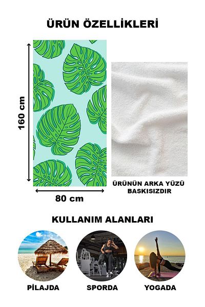 Doruklar Home Collection Πετσέτα θαλάσσης με μοντέρνο σχέδιο Peshtemal 80x160 CM Aqua68