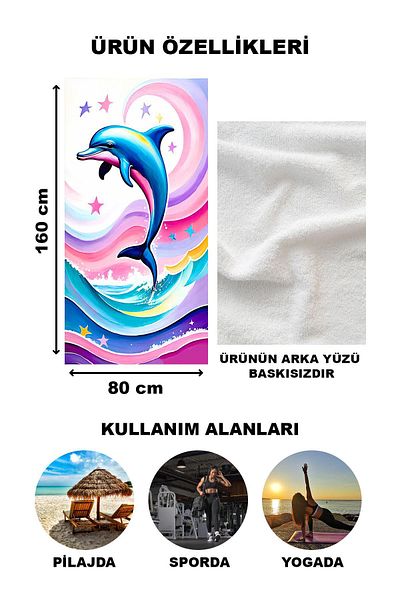 Doruklar Home Collection Πετσέτα θαλάσσης παραλίας 80x160 εκ. με σχέδιο Dolphin