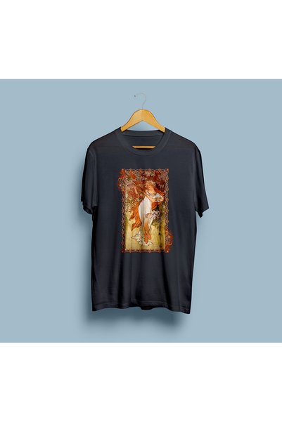Generic Brand Tricou oversize unisex cu design Alphonse Mucha