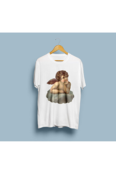 Generic Brand Υπερμεγέθης Vintage Μπλούζα Unisex με Σχέδιο Αγγελάκι