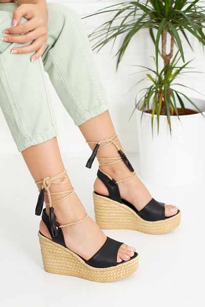 derithy Wedge Heel Comfort Poly Sole Single Strap Ankle Soft Sandal Summer Shoes-black