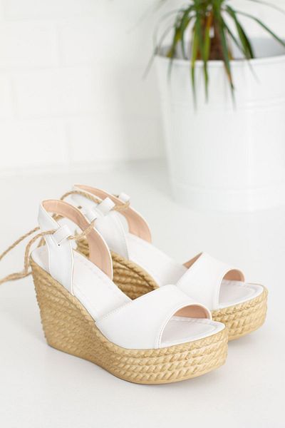 derithy Wedge Heel Comfort Poly Sole Μονό λουράκι με λουράκι στον αστράγαλο Μαλακά πέδιλα καλοκαιρινά παπούτσια-λευκά