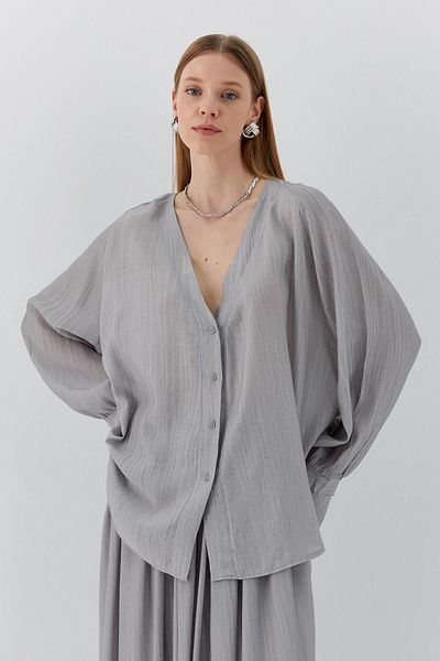 MARKALİSTE Πουκάμισο Oversize με λαιμόκοψη σε γκρι