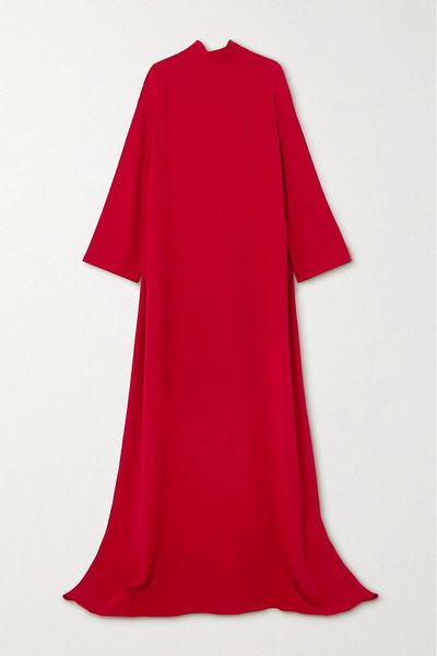 UNTIMELY Red Crepe Maxi Dress - Large Sleeve Detail, Oversize/Regular Fit