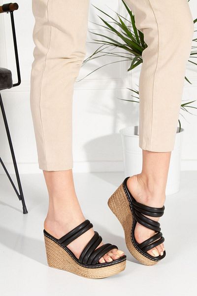 derithy Wedge Heel Stitched Stripe Comfort Sole Soft Pipe Piping Παντόφλες Σανδάλια Καλοκαιρινά παπούτσια