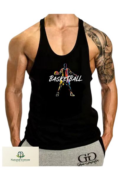 MUTLUGYM Fitness Gym Tank Top Sportsman Black Thin Strap (Basket)