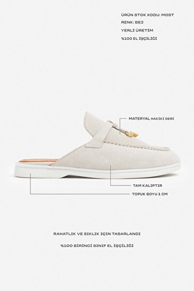 NİŞANTAŞI SHOES Most Beige Suede Genuine Leather Tassel Detailed Flat Sole Women's Slippers