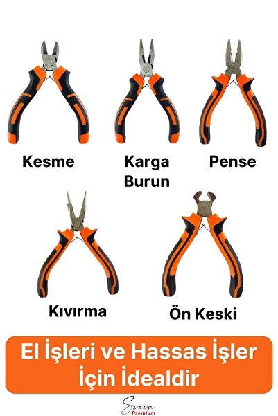 Svein Mini Takı Bijuteri Seti Dayanıklı Kesme Kıvırma Pense Yan Keski Karga Burun Hobi Alet Takımı 5'li