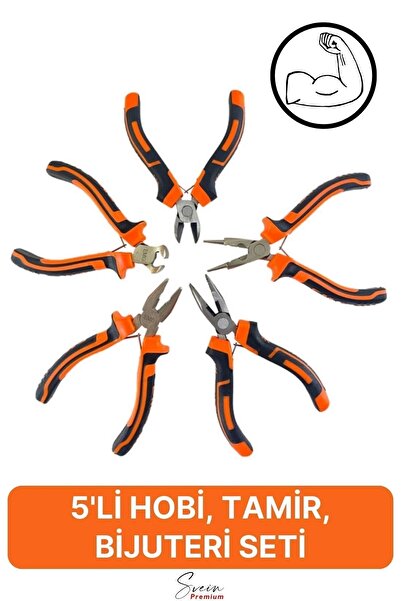 Svein Mini Takı Bijuteri Seti Dayanıklı Kesme Kıvırma Pense Yan Keski Karga Burun Hobi Alet Takımı 5'li