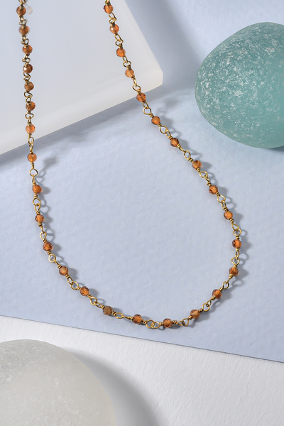 Nox Jewelry 14 Ayar Altın Kaplama Zarif Sitrin Ham Değerli Taş Gümüş Gerdanlı...