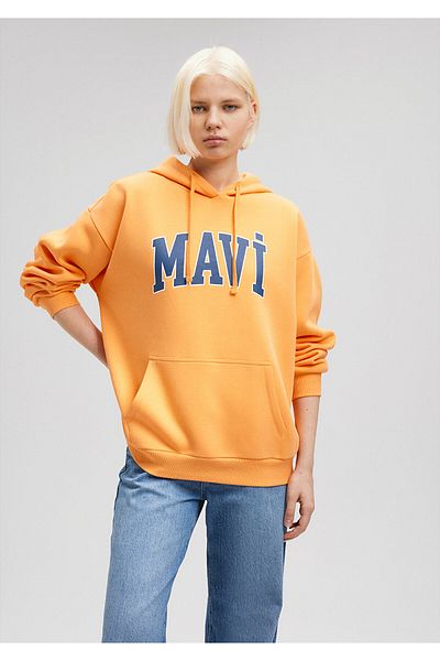 Mavi Orangefarbenes Sweatshirt mit Kapuze und Logo-Print 1600361 -71407
