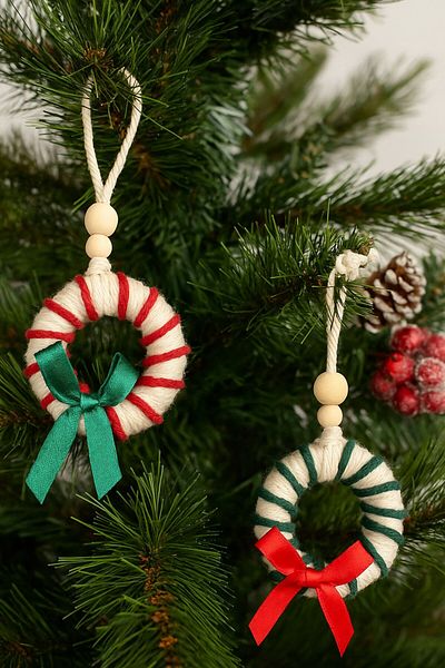 Emtory Home 2-Piece Red & Green Ribbon Ring - Decorative Ornament - Christmas Tree Ornament -