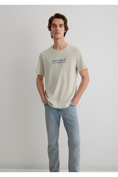 Mavi Graues T-Shirt mit Logo-Print, normale Passform / normaler Schnitt 0610943-70144