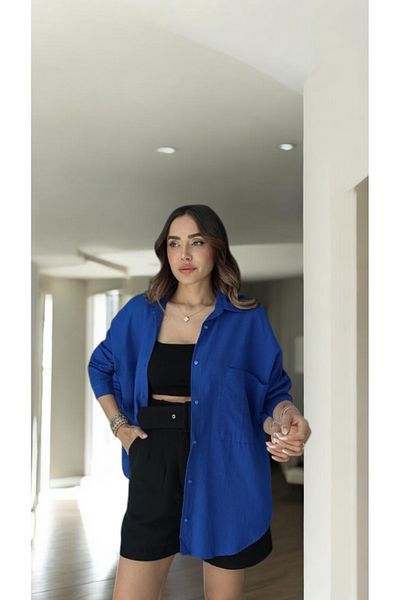 LARİSA COLLECTİON Țesătura din bumbac și in este jacquard, ușoară, drapată, mărimea standard este tăiată oversize.