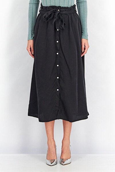 Tchibo Women Plain Buttoned Front Maxi Skirt, Black