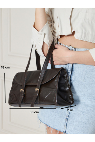 MODA Nima Brown Vintage Double Buckle Detailed Lux Baguette Bag
