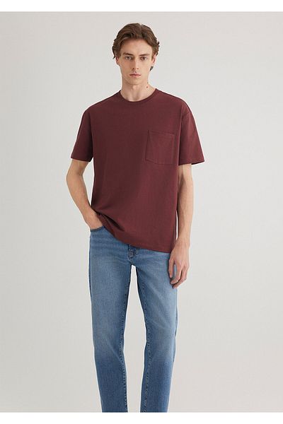 Mavi Burgundy Basic T-Shirt with Pocket Detail Loose Fit / Loose Relaxed Cut 066248 -70396