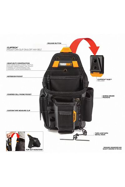 Choice حقيبة كهربائية صغيرة Toughbuilt Tb-ct-34 قابلة للتعديل 13 جيبًا مع 6 طبقات متينة