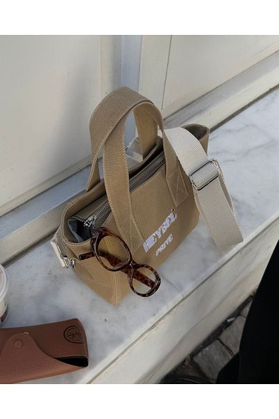 heybelprive Heybel Premium Mini Waxed Canvas Bag, Waxed Tote Bag, Sand Beige Crossbody Vintage Daily Bag