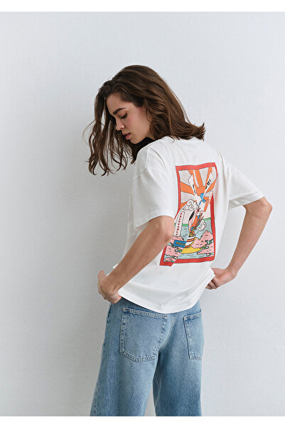 Mavi Finom nyomott fehér póló, laza szabású / laza, laza szabású 1613049 -70057