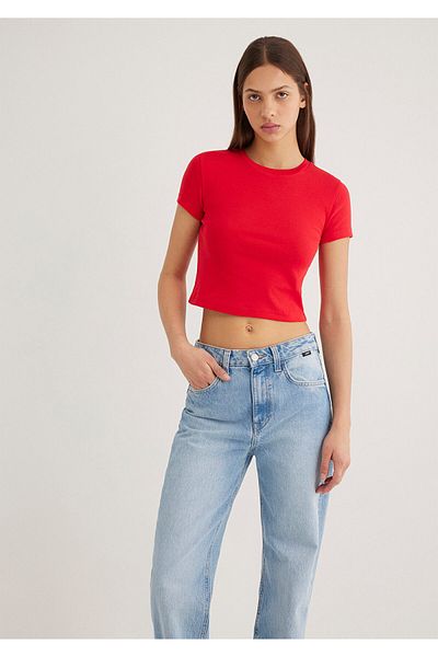Mavi Rotes Basic-T-Shirt mit kurzem Schnitt 1600814 -70467