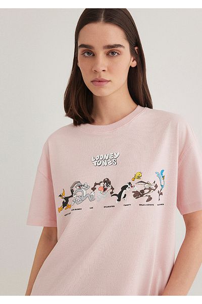 Mavi Looney Tunes εμπριμέ ροζ μπλουζάκι Loose Relaxed Fit
