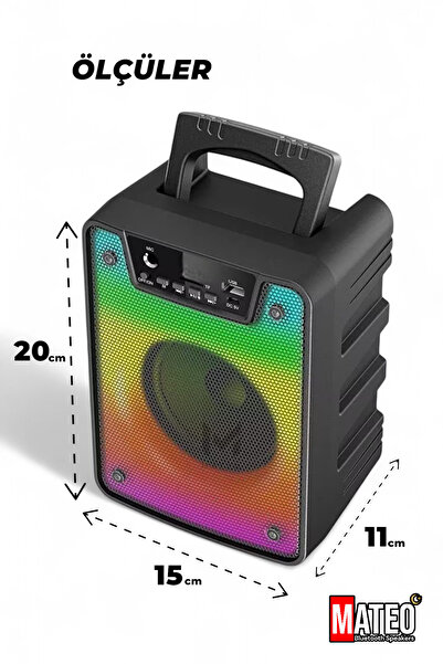 MATEO Bluetooth Hoparlör Parti Hoparlörü Karaoke Mikrofon Kumanda Işıklı Ses Bombası Radyo Usb Sd Girişli