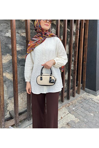 EBROU Bonnie Model Kanvas El Ve Omuz Çantası Siyah Charm Hediyeli