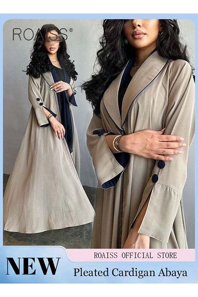 ROAISS Fashionable And Elegant Cardigan Abaya Women's Daily Commuting Formal Occasions Lapel Long Sleeve Ba