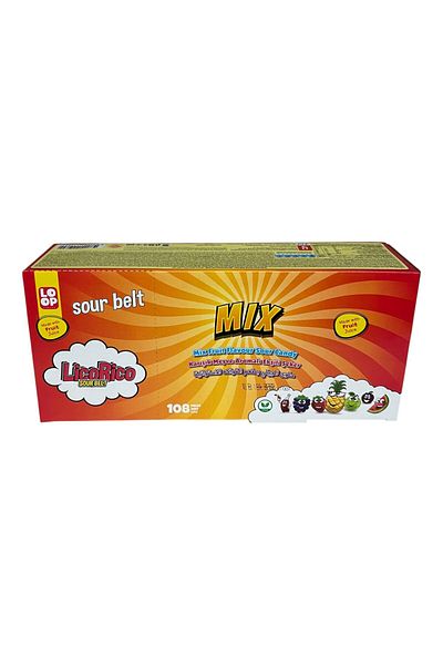 Global Licorico Mix Sour Belt Mixed Fruit Flavored Sour Candy 108 Pcs