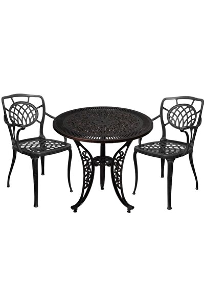 Gennhaus Aluminyum Döküm Bahçe Balkon Oturma Grubu 3 Parça 2 Sandalye + 1 Masa