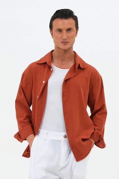 RELAXL 100% Cotton Şile Cloth Retro Collar Oversize Long Sleeve Shirt Tile