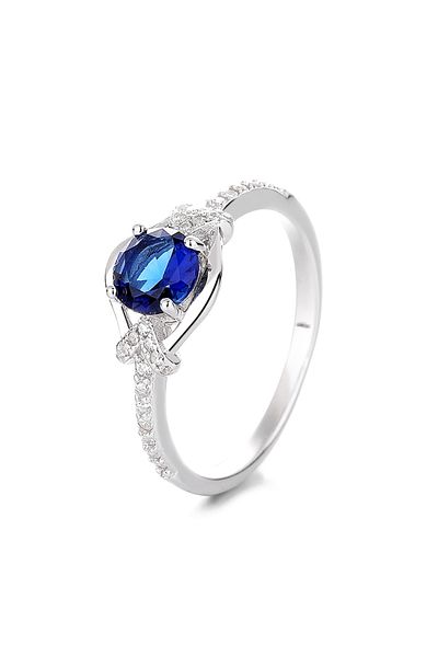 delis Inel Argint 925, Jw1332, Model Elegant Cu Piatra Albastra, Placat Cu Rodiu