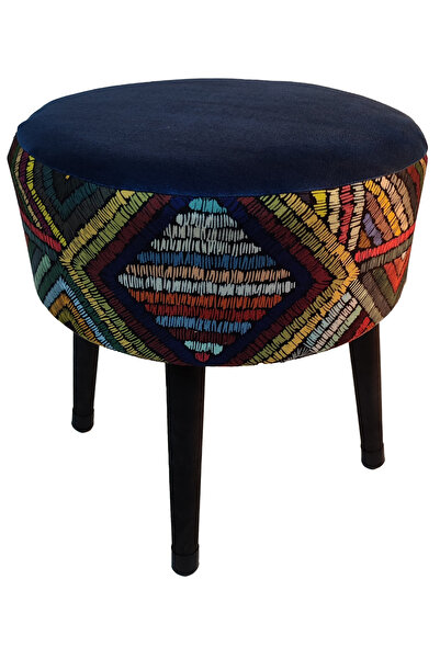 ustaagac Premium Puf Koltuk Tabure - Etna Gökkuşağı Mavi - Ahşap Gürgen Ayaklı