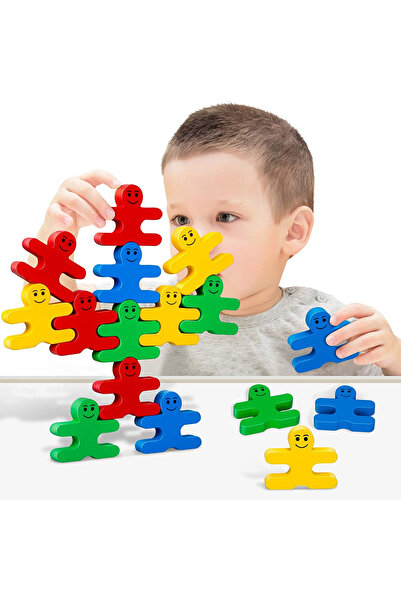 Primo Plus مجموعة مكعبات بناء التوازن الخشبية الإبداعية المكونة من 16 قطعة