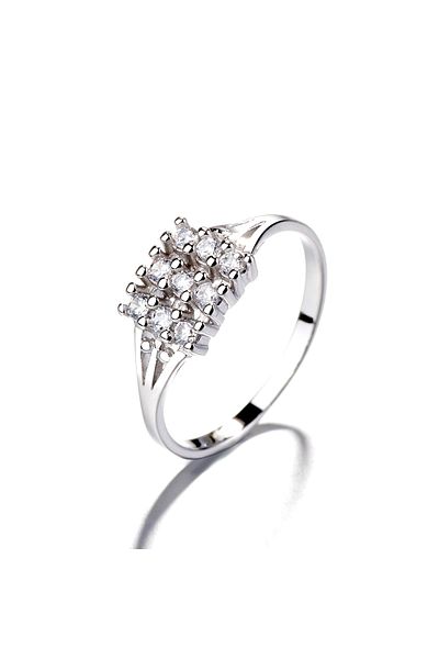delis Inel Argint 925, Jw1383, Model Patrat Cu Pietre, Placat Cu Rodiu