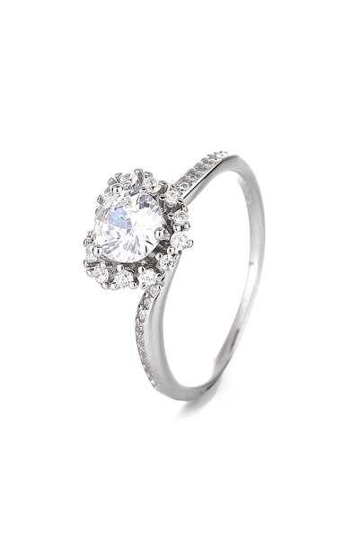 delis 925 silver ring, JW1335, heart pattern, rhodium plated