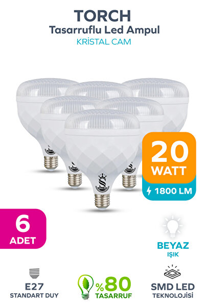 ŞANLED 20w Tasarruflu E27 Beyaz Renk Torch Led Ampul-1-2-4-6-8-10 Adet