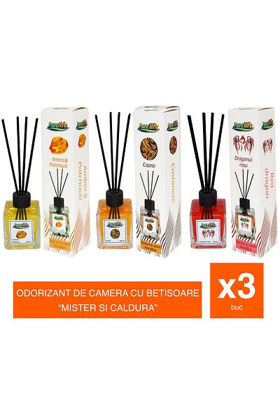 PureLife PureLife Reed Air Freshener – 120 ml, Set of 3 scents (Amber, Red Dragon, Cashmere)