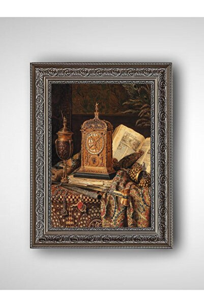 WoodyArts Vintage Saat ve Kitap - Gri Vintage Çerçeve